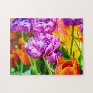 Stunning Purple Parrot Tulip Flowers In Spring Jigsaw Puzzle