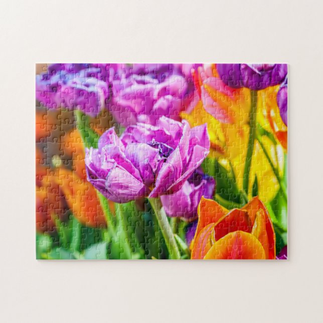 Stunning Purple Parrot Tulip Flowers In Spring Jigsaw Puzzle (Horizontal)