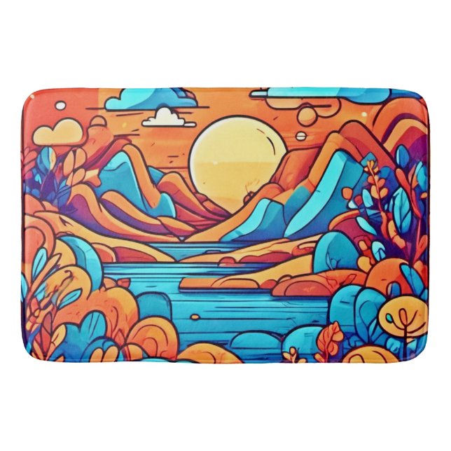 Stunning Rainbow Cartoonish Forest Bath Mat (Front)