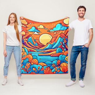 Stunning Rainbow Cartoonish Forest Fleece Blanket