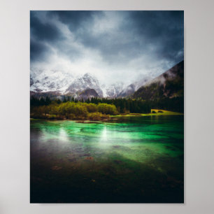 Stunning rainy day at lake Fusine, Italy Poster