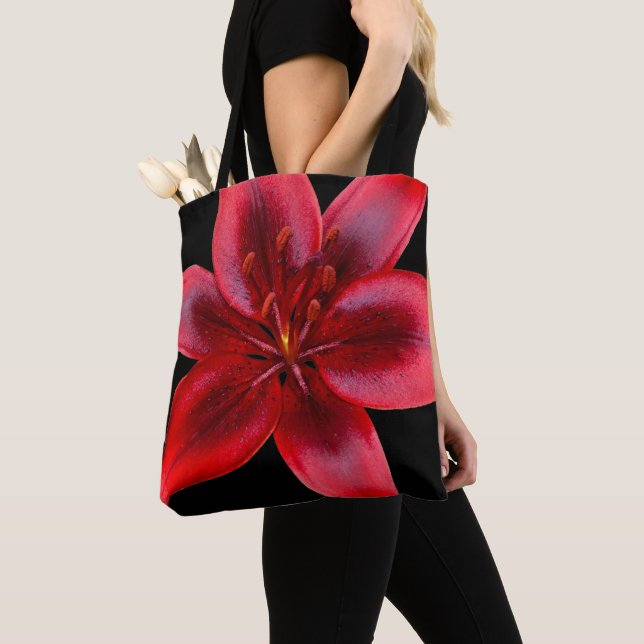 Stunning Red Asiatic Lily Flower Shoulder Tote Bag (Close Up)