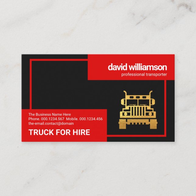 Stunning Red Box Border Gold Truck Trucker Business Card (Front)
