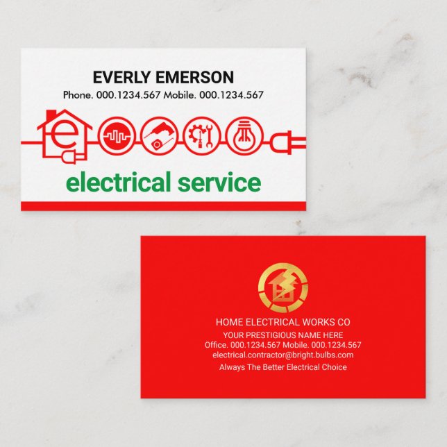 Stunning Red Electrical Icons Power Line Business Card (Front/Back)