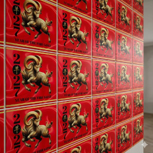Stunning Red Gold 2027 Year of the Fire Goat Ceramic Tile