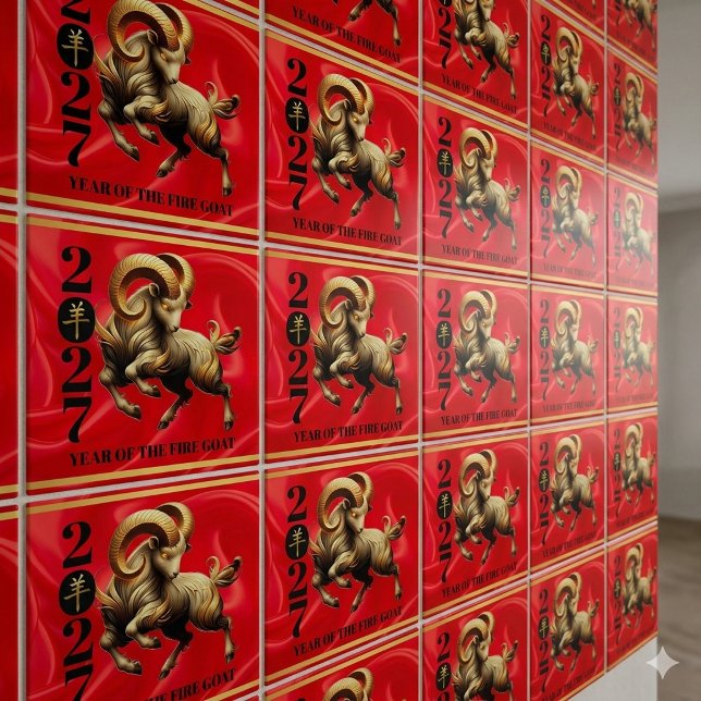 Stunning Red Gold 2027 Year of the Fire Goat Ceramic Tile (Stunning Red & Gold Chinese Year of the Fire Goat 2027 6"x6" Tiles Cover Photo)