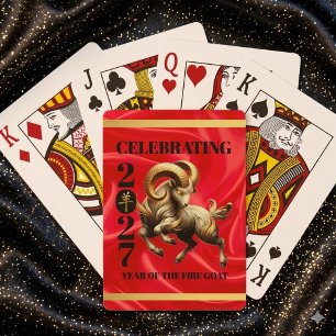 Stunning Red Gold Chinese Year of Fire Goat 2027 Playing Cards