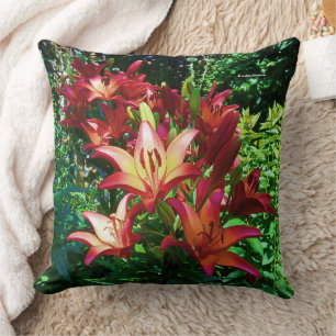 Stunning Red Orange Asiatic Lilies Flowers Cushion