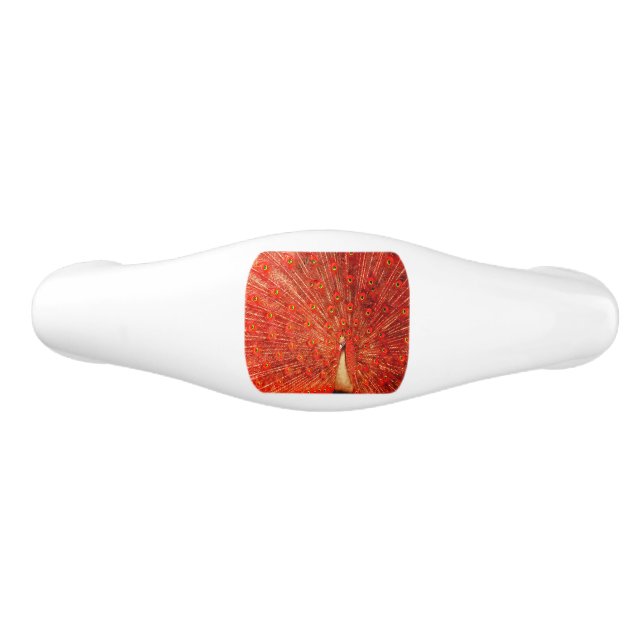 Stunning Red Peacock, Ceramic Drawer Pull (Front)