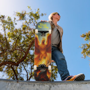 Stunning Red Phoenix Arising from the Flames Skateboard