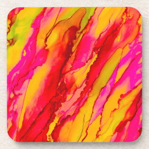 Stunning Red Pink Yellow Alcohol Ink Coaster