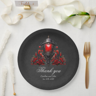 Stunning red roses and gate design. paper plate