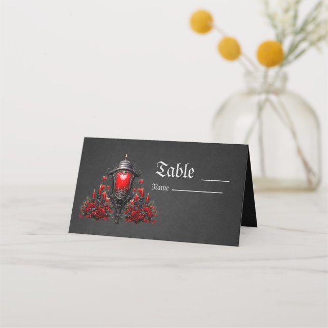 Stunning red roses and gate design place card (Front)