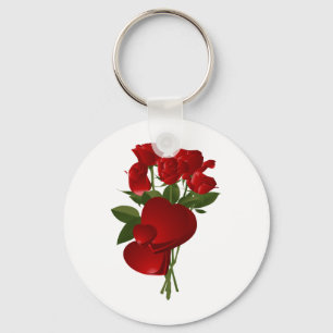 Stunning Red Roses and Hearts Key Ring