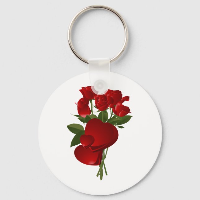 Stunning Red Roses and Hearts Key Ring (Front)