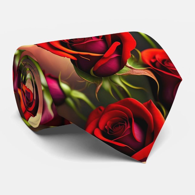 Stunning Red Roses Formal Necktie  (Rolled)