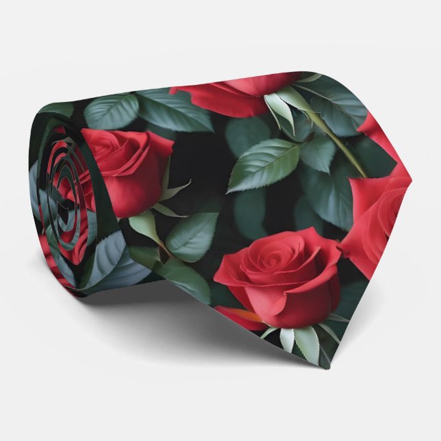 Stunning Red Roses Formal Necktie  (Rolled)