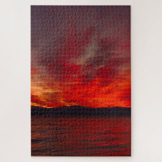 Stunning Red Sunset Reflection Large Puzzle