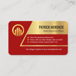 Stunning Red Trapezium Gold Layer Business Owner Business Card