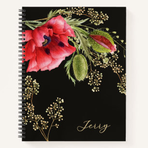 Stunning Red Watercolor Poppy Notebook