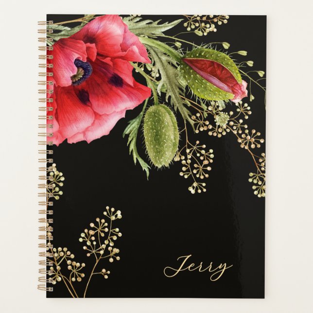 Stunning Red Watercolor Poppy Planner (Front)