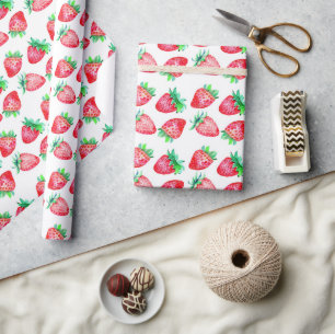 Stunning Red Watercolor Strawberries Wrapping Paper