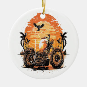 Stunning Retro Vintage Motorcycle Classic Sunset C Ceramic Ornament