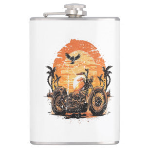 Stunning Retro Vintage Motorcycle Classic Sunset C Hip Flask