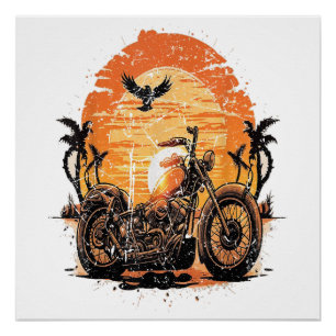 Stunning Retro Vintage Motorcycle Classic Sunset C Poster