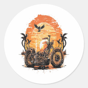 Stunning Retro Vintage Motorcycle Classic Sunset C Round Sticker