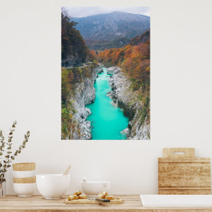 Stunning river Soča Napolen bridge, Slovenia Poster