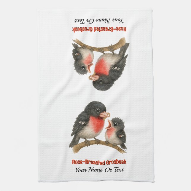 Stunning Rose Breasted Grosbeak Tea Towel (Vertical)