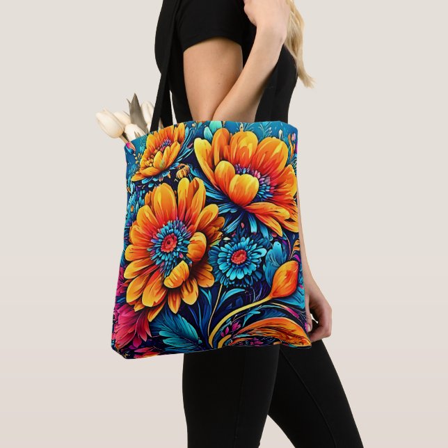 Stunning Rose Floral Colour Tote Bag (Close Up)
