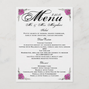 Stunning Rose Wedding Dinner Menu Thank you Postcard