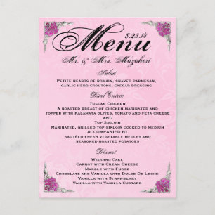 Stunning Rose Wedding Dinner Menu Thank you Postcard