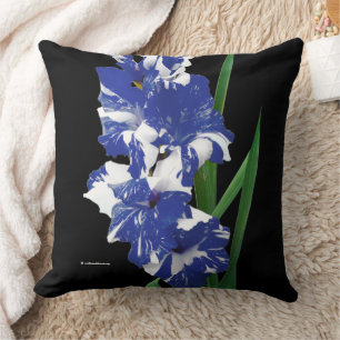 Stunning Royal Blue & White Gladiolus Sword Lilies Cushion