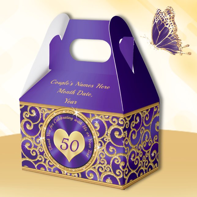 Stunning Royal Purple and Gold 50th Anniversary Favour Box (Purple and Gold, 50th anniversary party ideas for parents. 50th wedding anniversary favor boxes.)