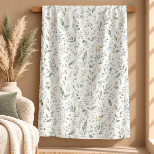 Stunning Sage Green Watercolor Floral Garden Blank Sherpa Blanket