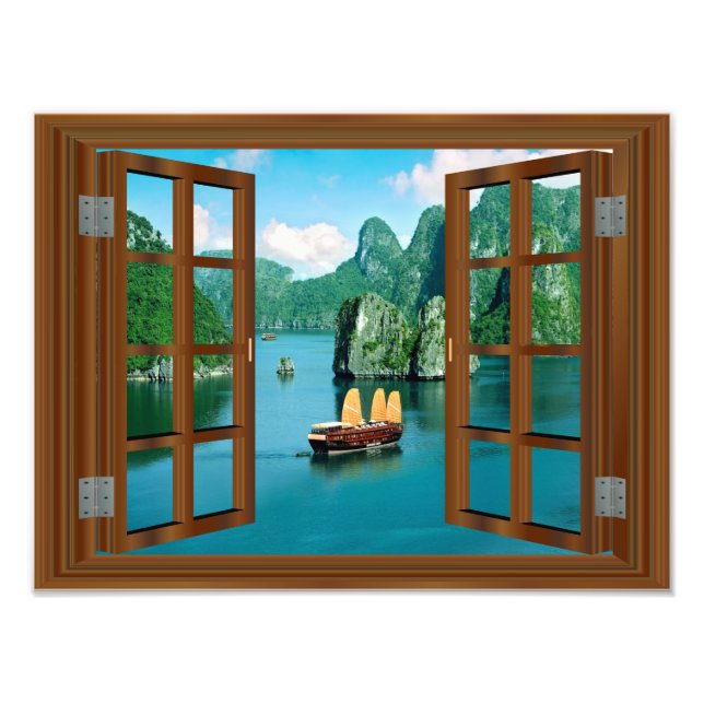 Stunning Sailboat Asian Mountains Window Photo Print (Front)