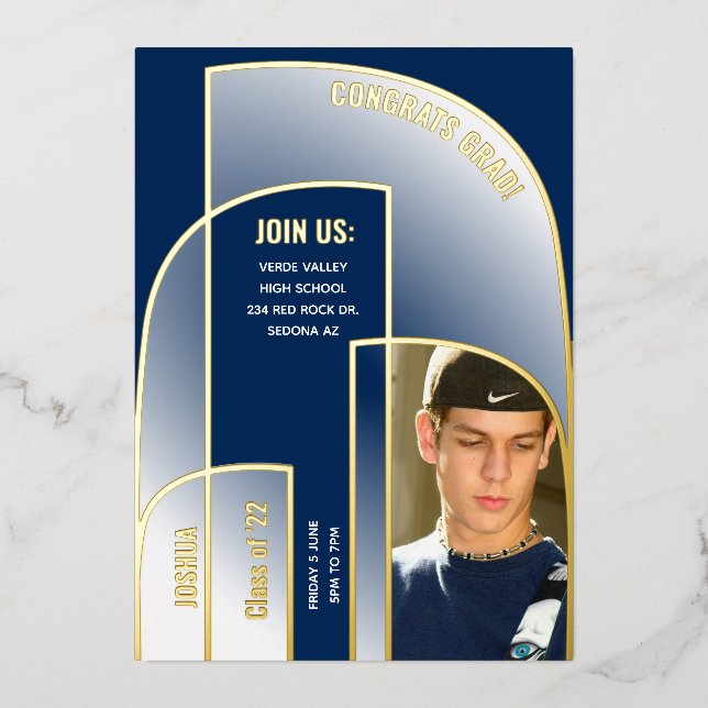 Stunning School Colours Geometric Graduation Photo (Front)