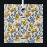 Stunning Seamless Pattern of Flowers and Leaves Glass Tree Decoration<br><div class="desc">Seamless pattern of orange and yellow flowers with blue leaves on a beige background. The floral motif creates a lively,  cheerful tone.</div>