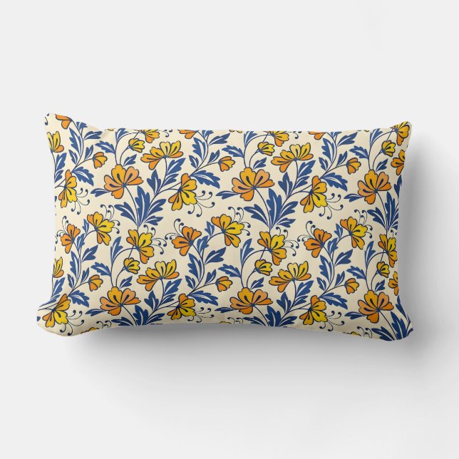 Stunning Seamless Pattern of Flowers and Leaves Lumbar Cushion (Front)