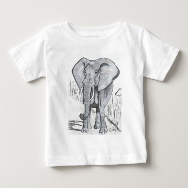 Stunning shades of gray hand drawn elephant design baby T-Shirt (Front)
