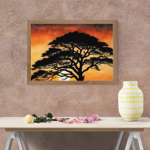 Stunning Silhouette Tree at Sunset Painting Photo Print