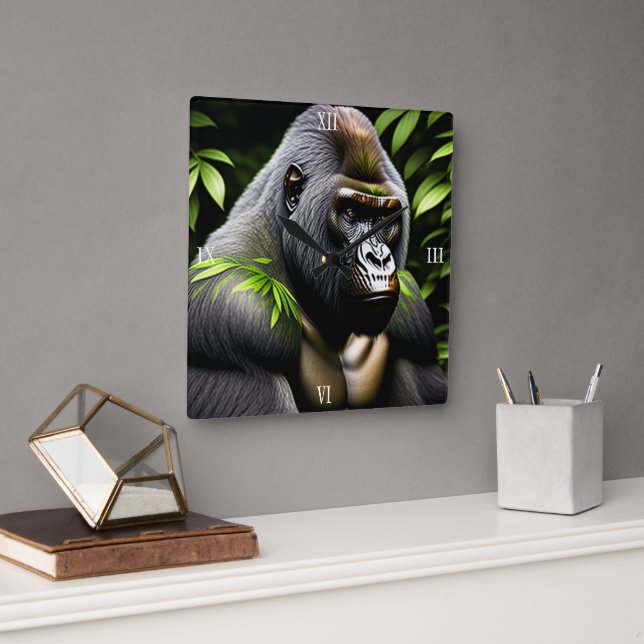 Stunning Silver Back Gorilla - Jungle King Square Wall Clock (Office)