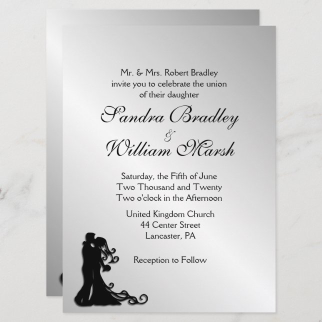 Stunning Silver Wedding Invitation (Front/Back)