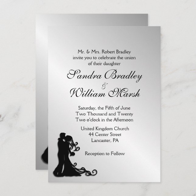 Stunning Silver Wedding Invitation (Front/Back)