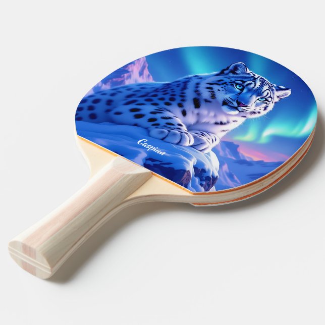 Stunning Snow Leopard on Mountain Rock Ping Pong Paddle (Front Angle)