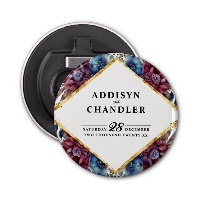 Stunning Sophistication Jewel-Toned Peony Wedding Bottle Opener (Front)