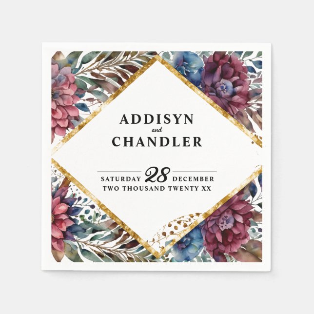 Stunning Sophistication Jewel-Toned Peony Wedding Napkin (Front)